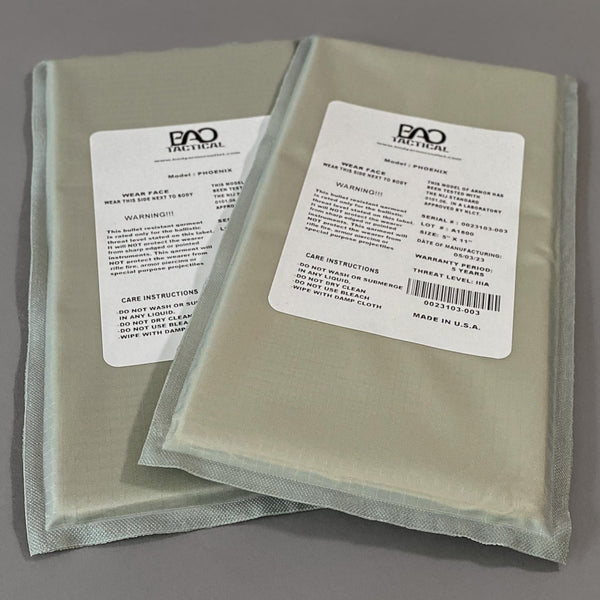 2 Onyx Armor 5x11 IIIA Inserts for Carrier Cummerbund